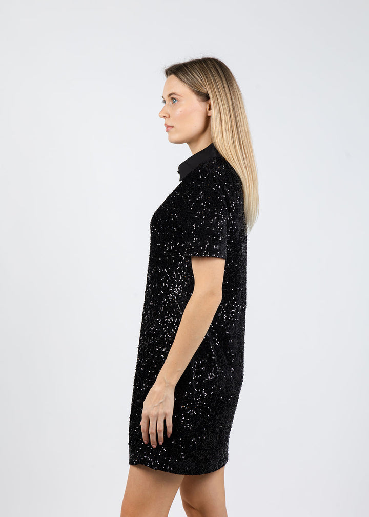 BK Lorian Sequin Polo Short Sleeve Dress in Black available at Barbara Katz