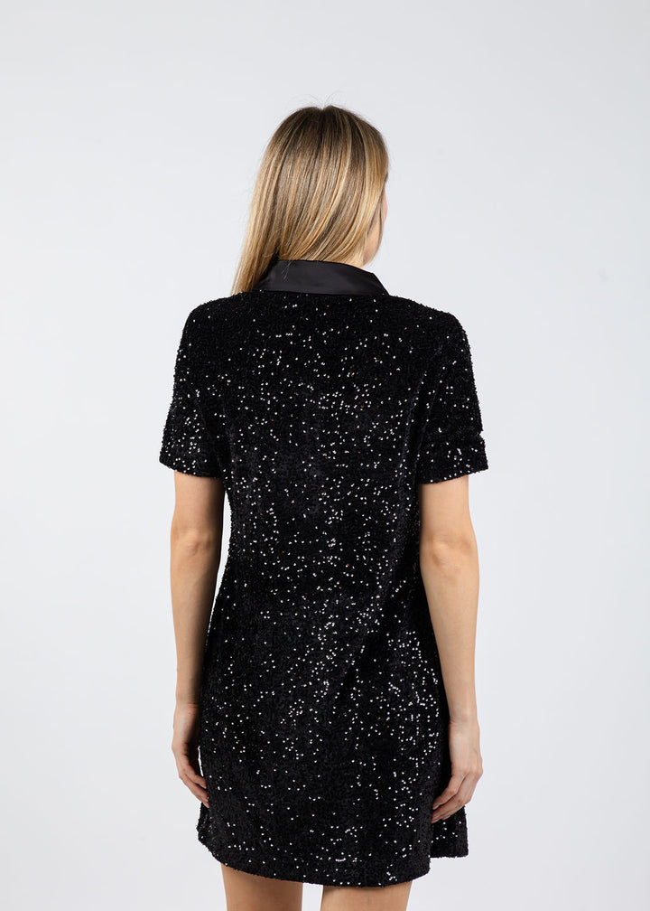 BK Lorian Sequin Polo Short Sleeve Dress in Black available at Barbara Katz