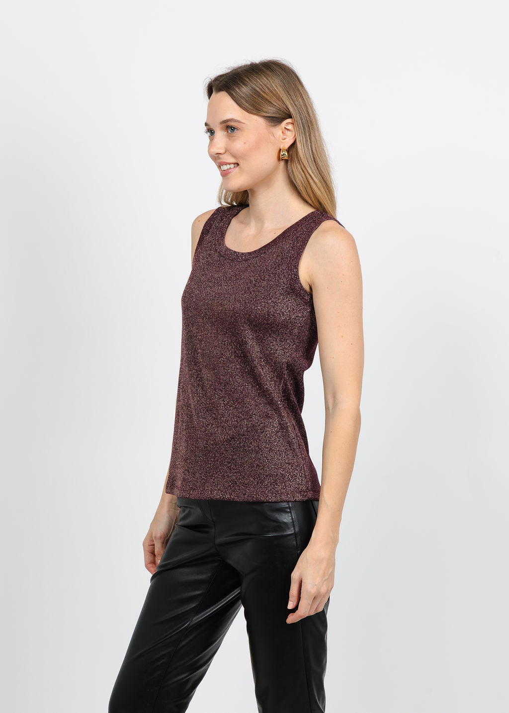 BK Lurex Tank Top in Aged Wine available at Barbara Katz