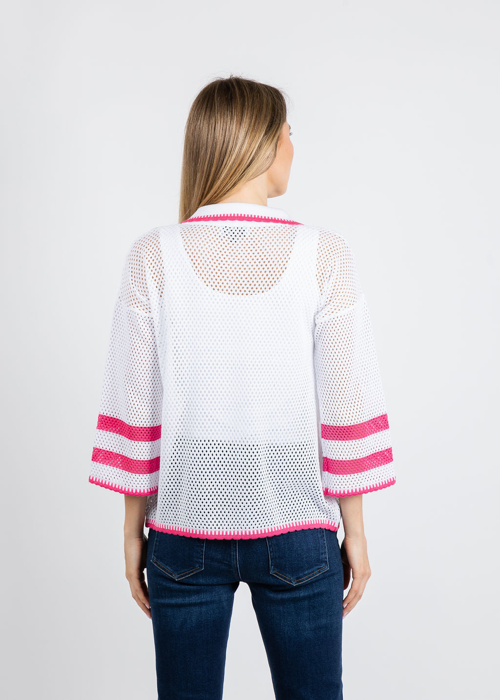 BK Madeline Crochet Collar Cardigan in White/Petal available at Barbara Katz
