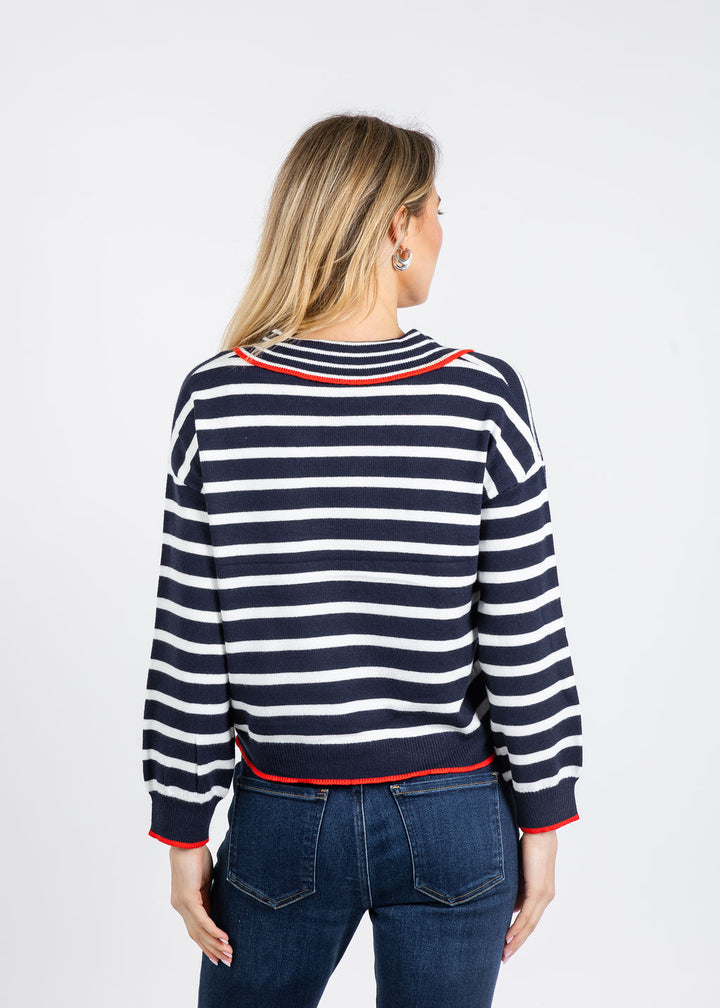 BK Maisie Bright Striped Long Sleeve Polo in Navy/Multi available at Barbara Katz