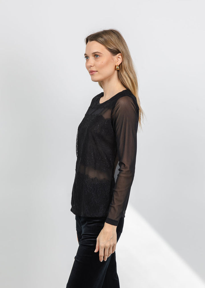 BK Mesh Lace Top in Black available at Barbara Katz