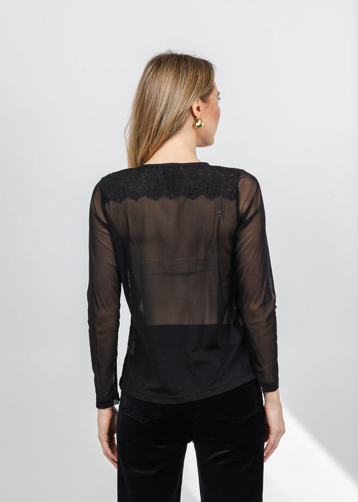 BK Mesh Lace Top in Black available at Barbara Katz