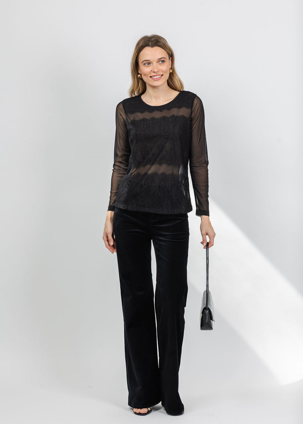 BK Mesh Lace Top in Black available at Barbara Katz