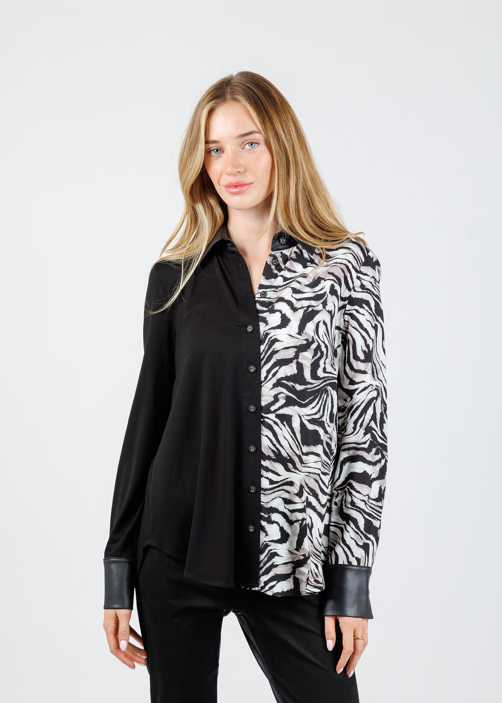 BK Mila Combo Zebra Shirt in Black available at Barbara Katz