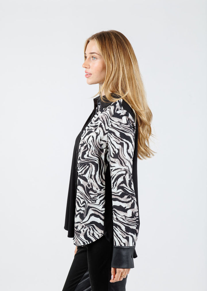 BK Mila Combo Zebra Shirt in Black available at Barbara Katz