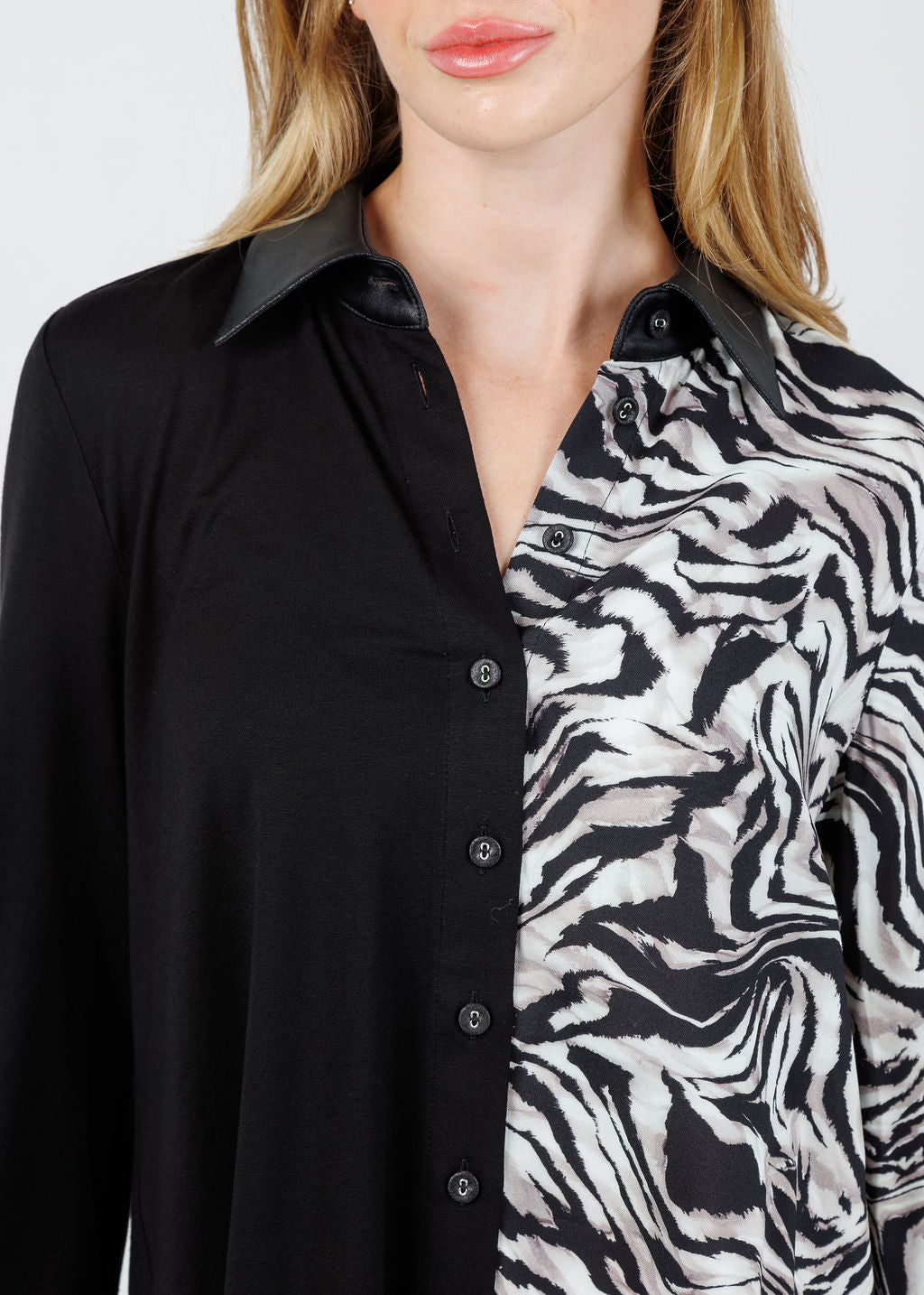BK Mila Combo Zebra Shirt in Black available at Barbara Katz