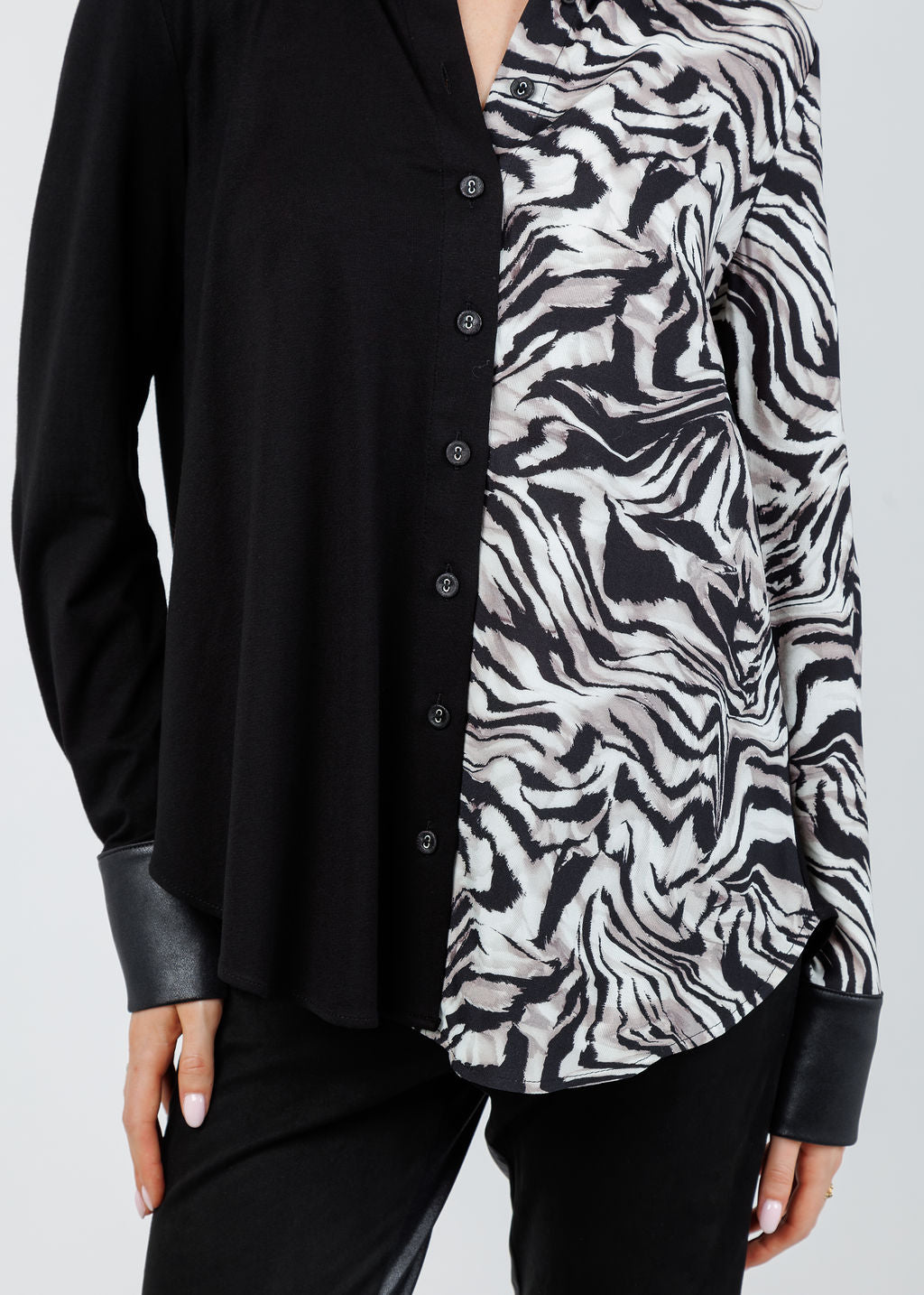 BK Mila Combo Zebra Shirt in Black available at Barbara Katz