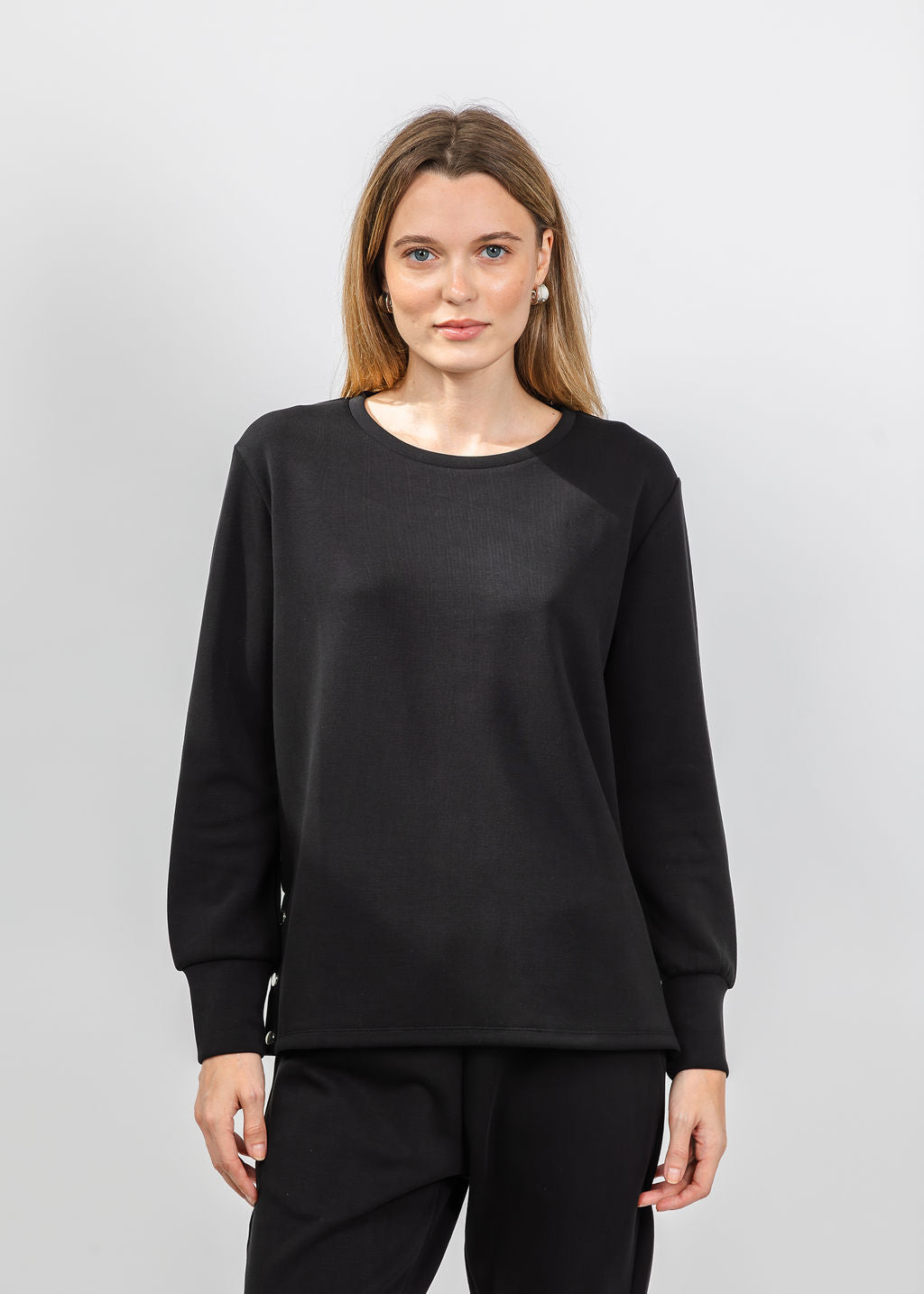 BK Modal Pullover with Side Snaps in Black available at Barbara Katz