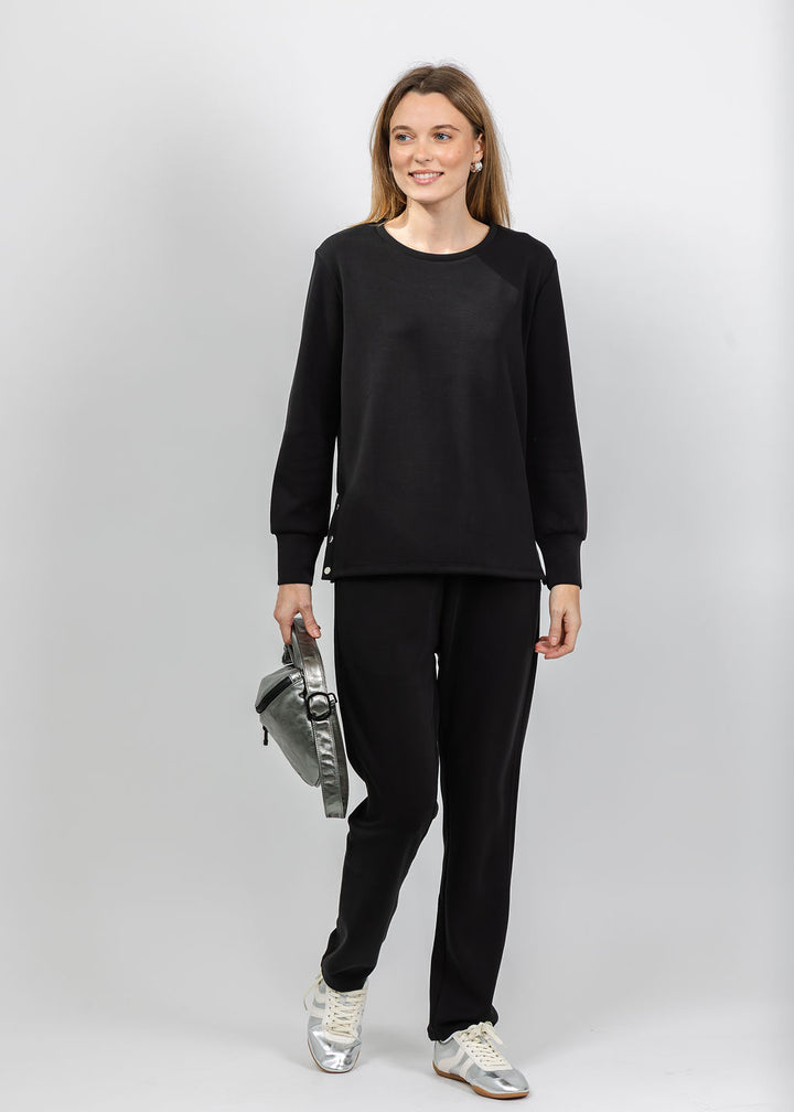 BK Modal Pullover with Side Snaps  and BK Modal Lounge Pants in Black available at Barbara Katz