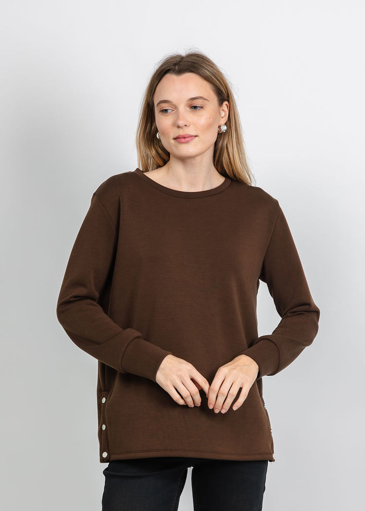BK Modal Pullover with Side Snaps in Brown available at Barbara Katz