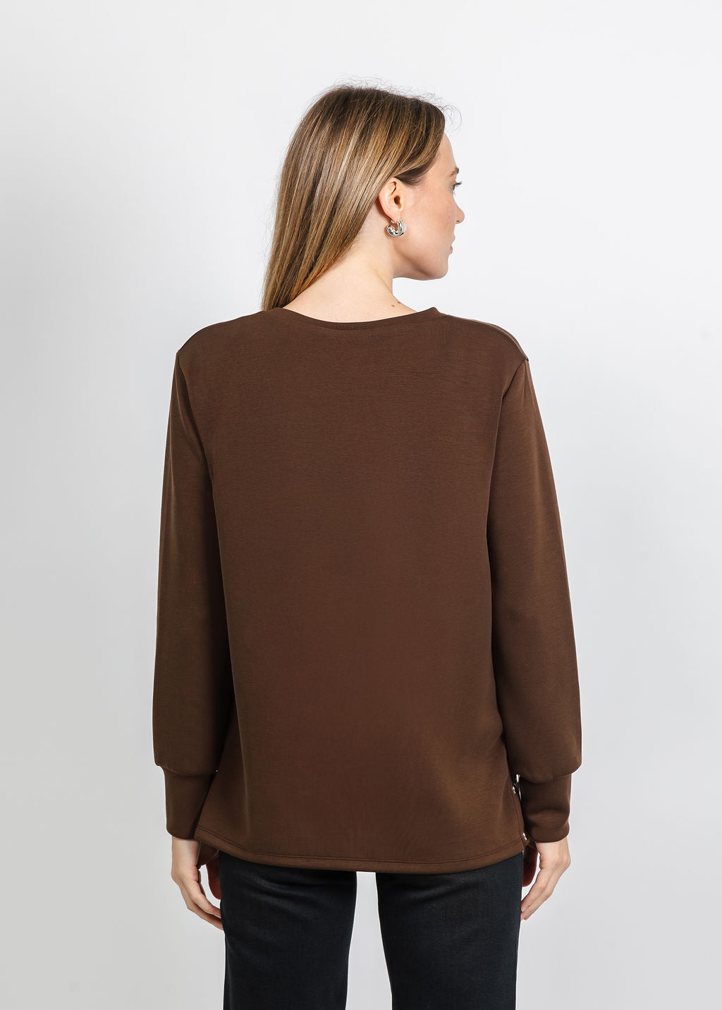 BK Modal Pullover with Side Snaps in Brown available at Barbara Katz