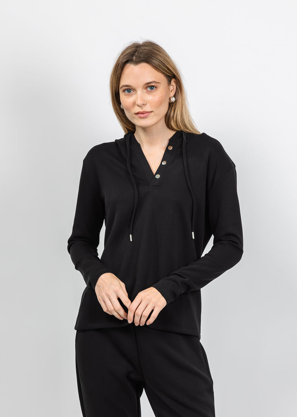 BK Modal Snap Hoodie in Black available at Barbara Katz