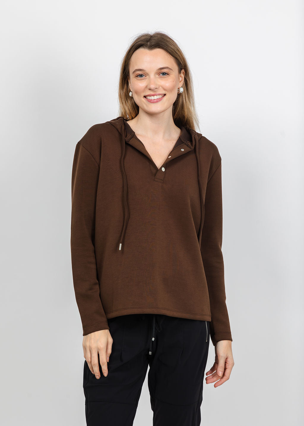 BK Modal Snap Hoodie in Brown available at Barbara Katz