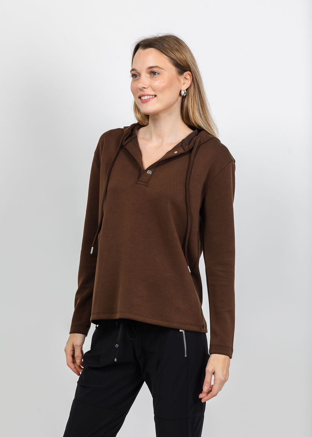 BK Modal Snap Hoodie in Brown available at Barbara Katz