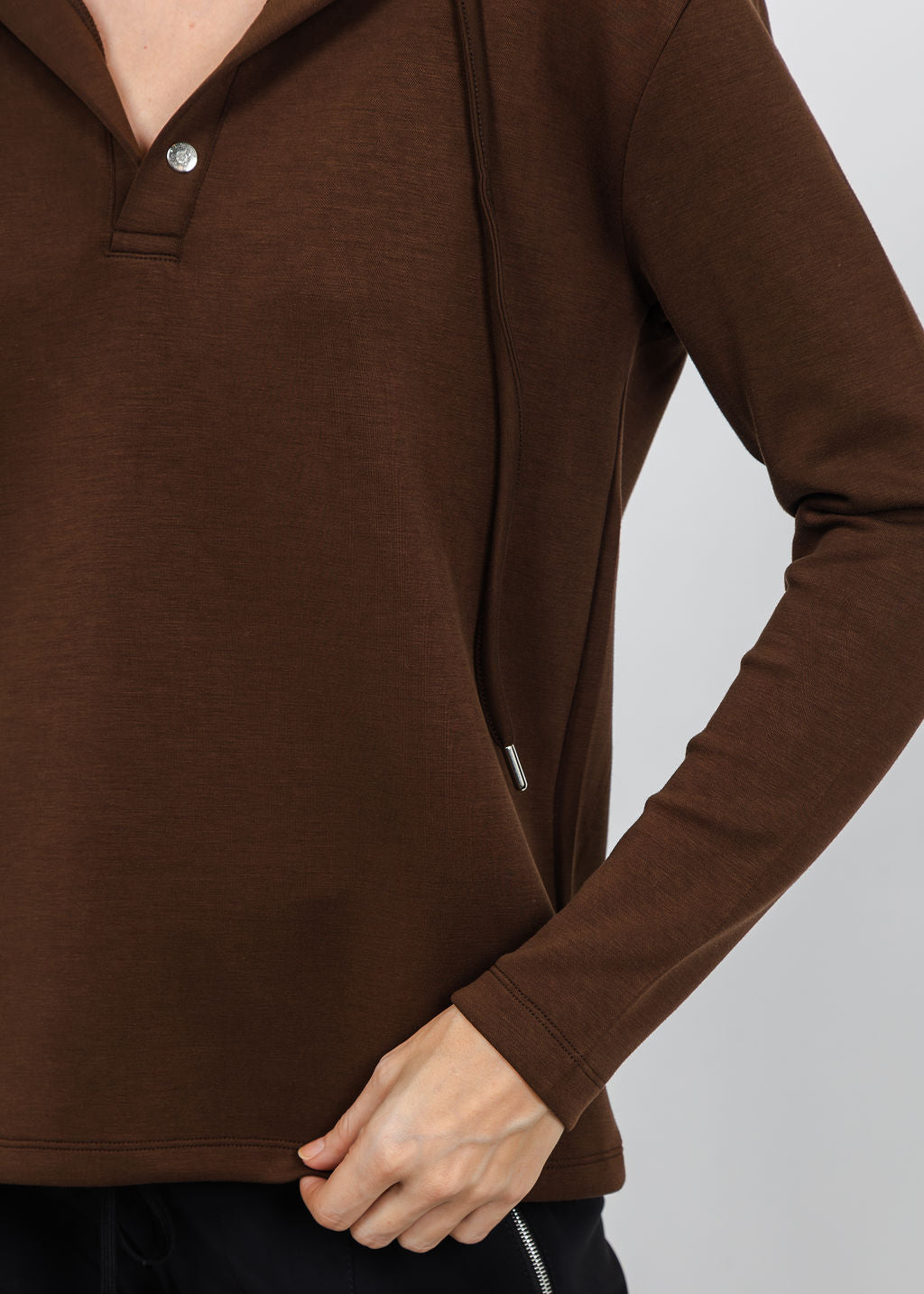BK Modal Snap Hoodie in Brown available at Barbara Katz