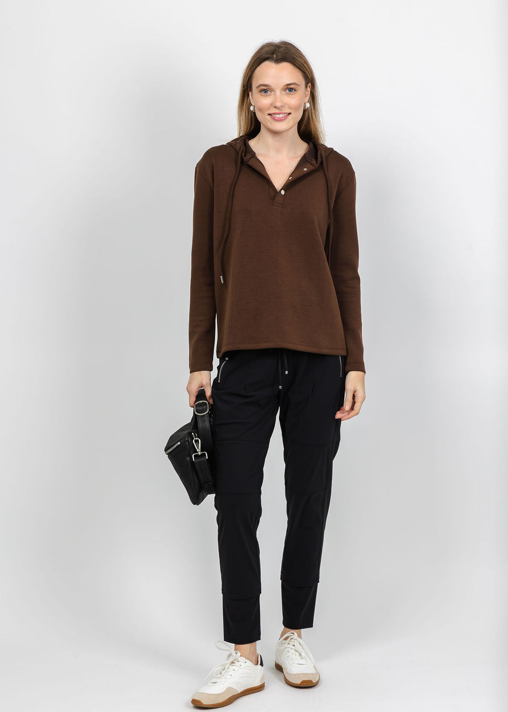 BK Modal Snap Hoodie in Brown available at Barbara Katz