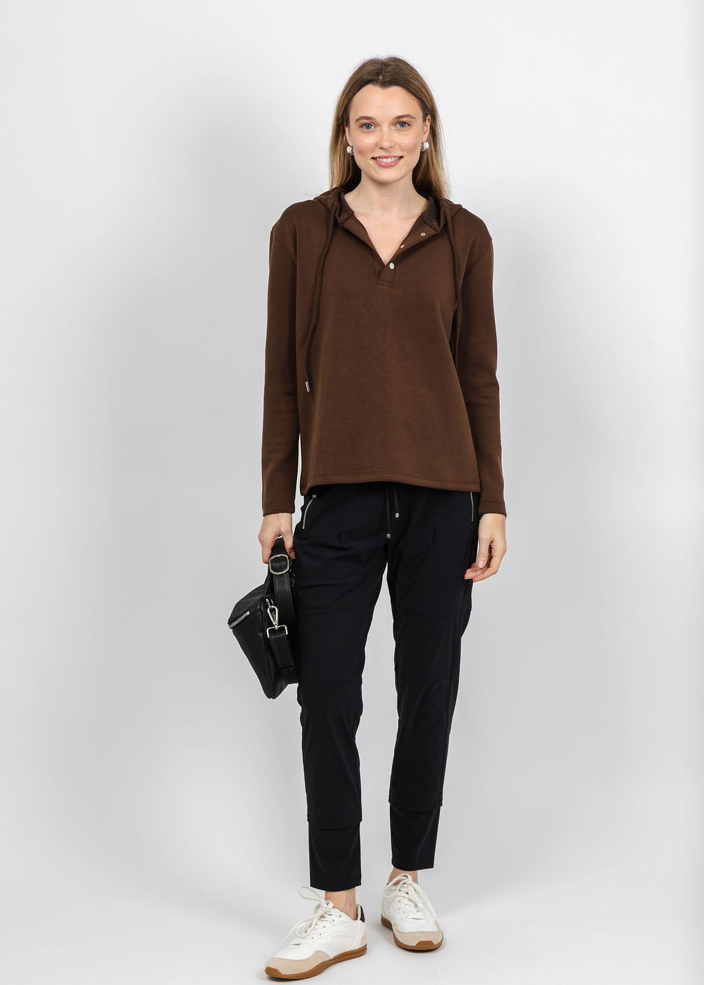 BK Modal Snap Hoodie in Brown available at Barbara Katz