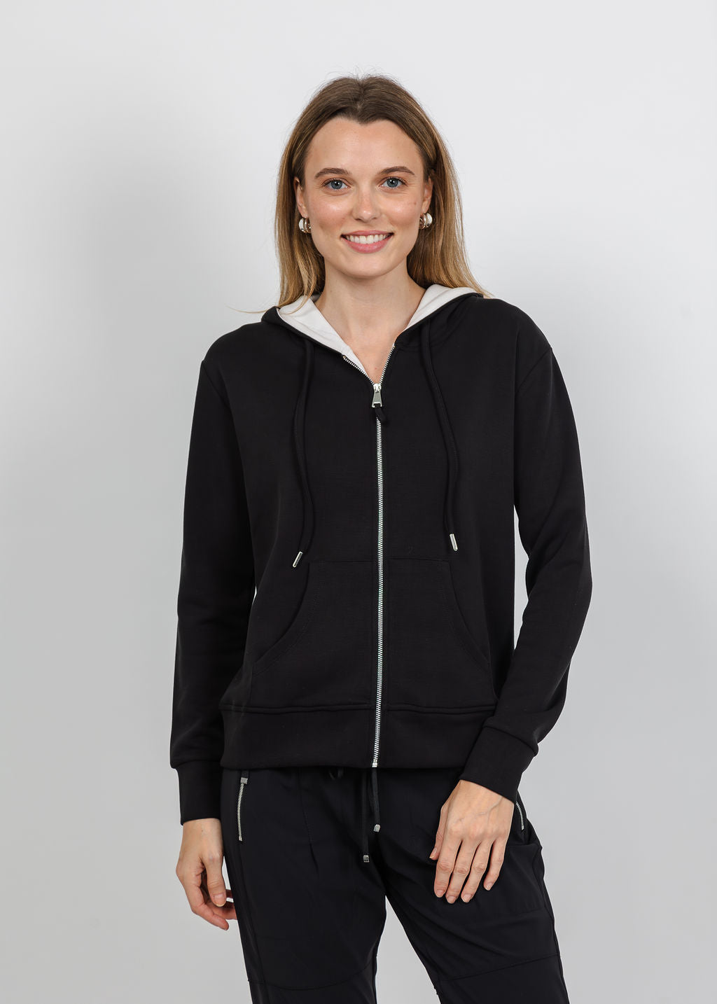 BK Modal Two Tone Hoodie in Black/Ivory available at Barbara Katz