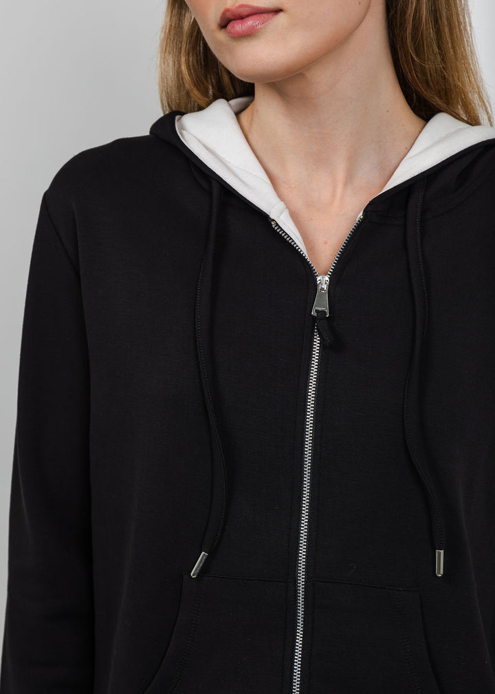 BK Modal Two Tone Hoodie in Black/Ivory available at Barbara Katz