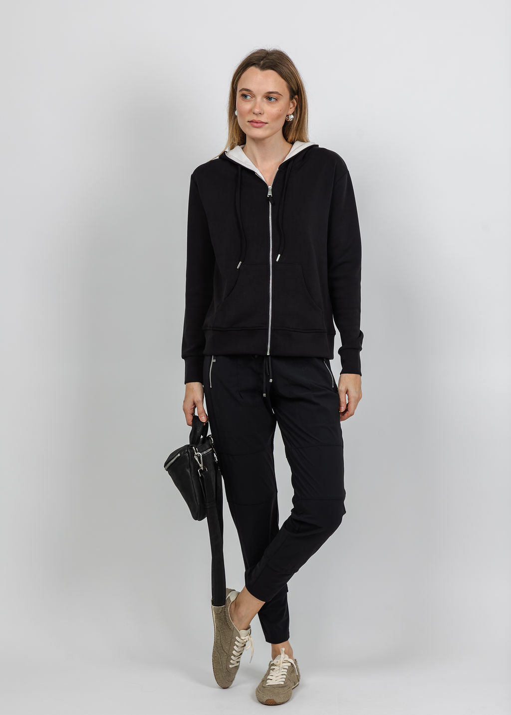 BK Modal Two Tone Hoodie in Black/Ivory available at Barbara Katz