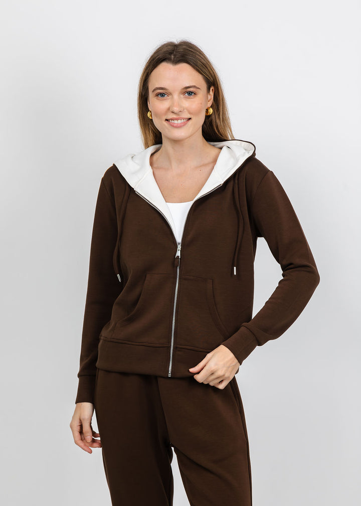 BK Modal Two Tone Hoodie in Brown/Ivory available at Barbara Katz