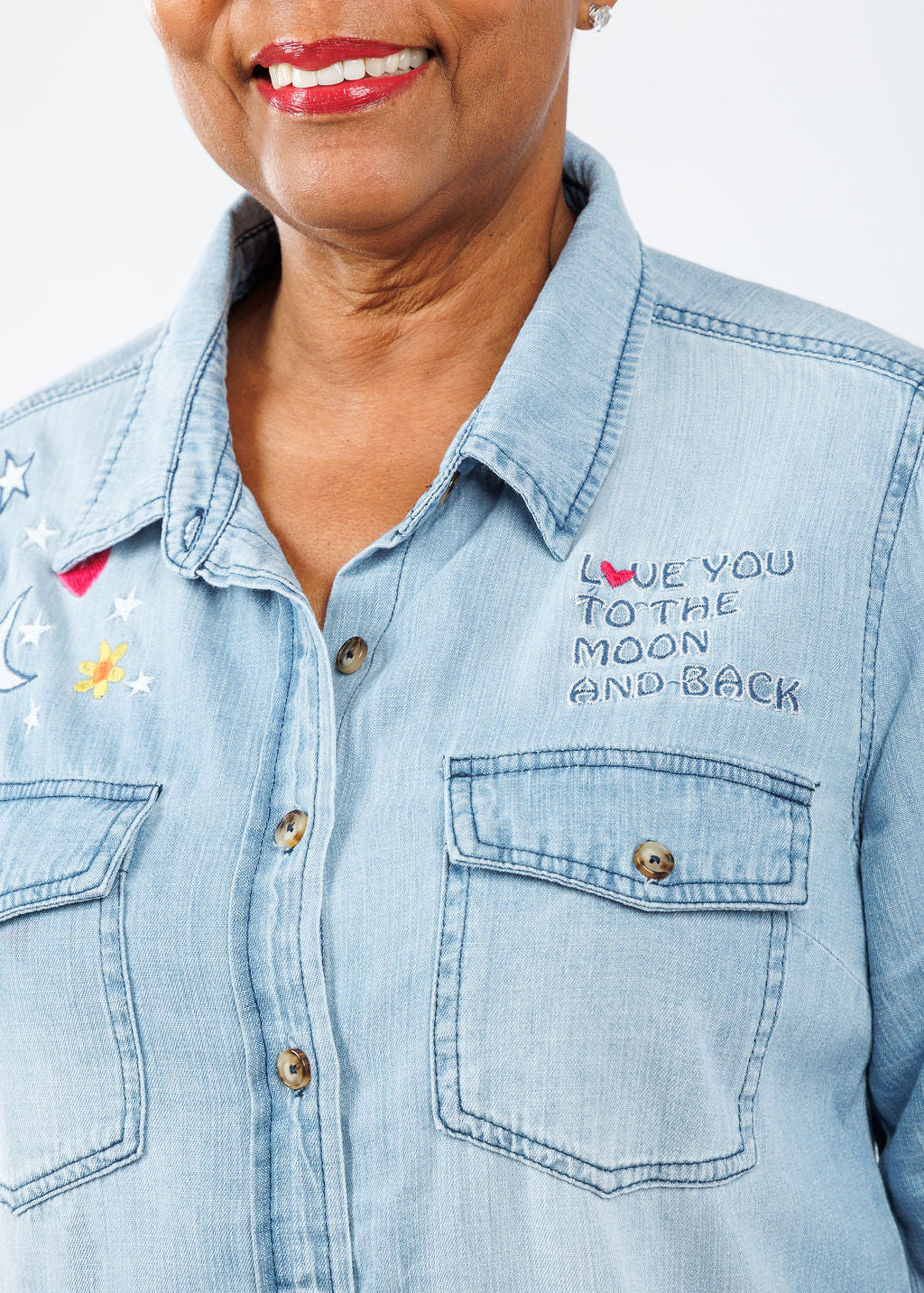 BK Moon and Stars Denim Shirt available at Barbara Katz