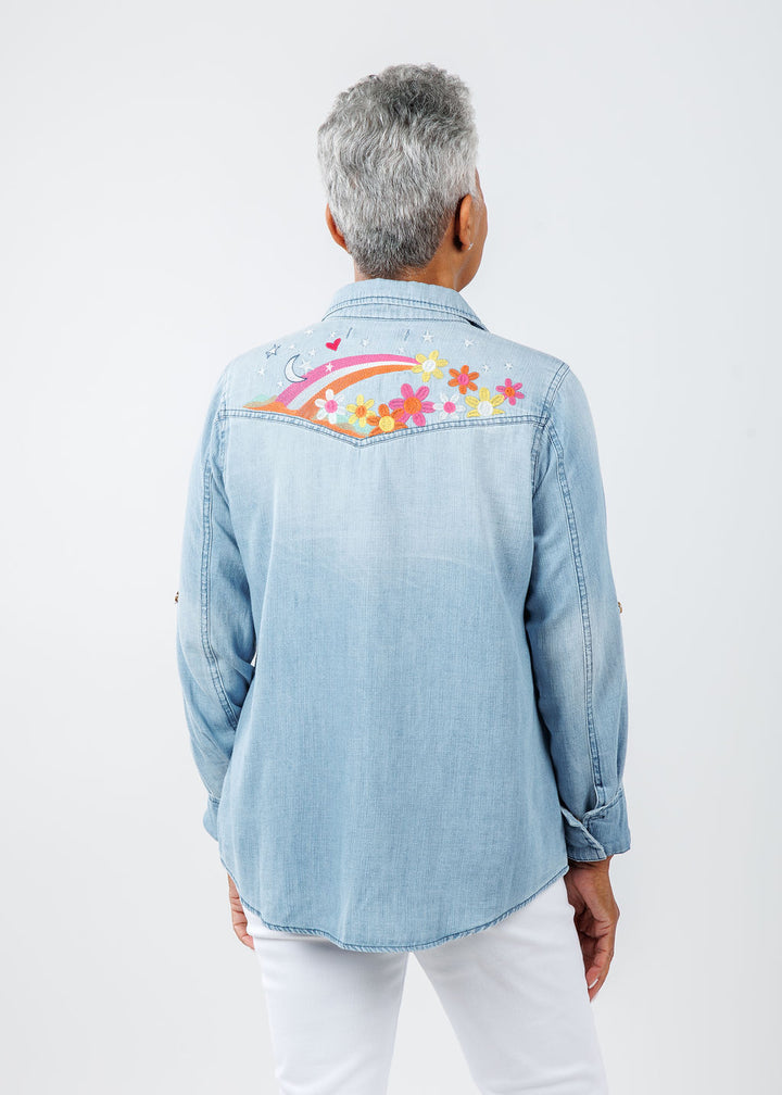 BK Moon and Stars Denim Shirt available at Barbara Katz
