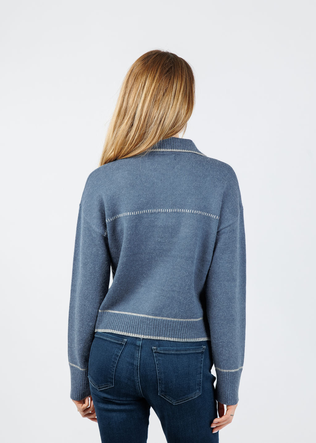 BK Myra Whipstitch Barn Sweater in Denim available at Barbara Katz