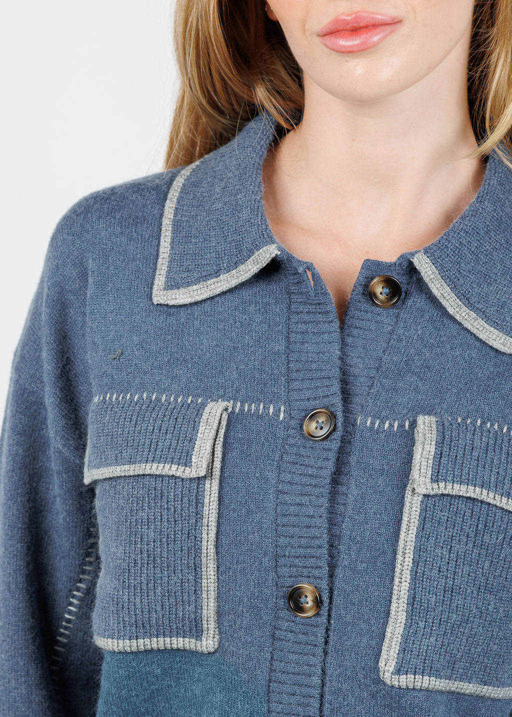 BK Myra Whipstitch Barn Sweater in Denim available at Barbara Katz
