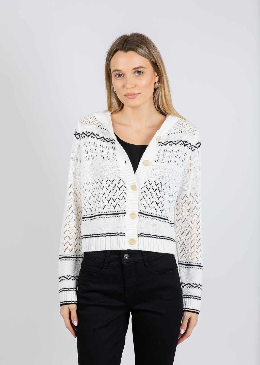 BK North Nautical Hooded Cardigan in Ivory available at Barbara Katz