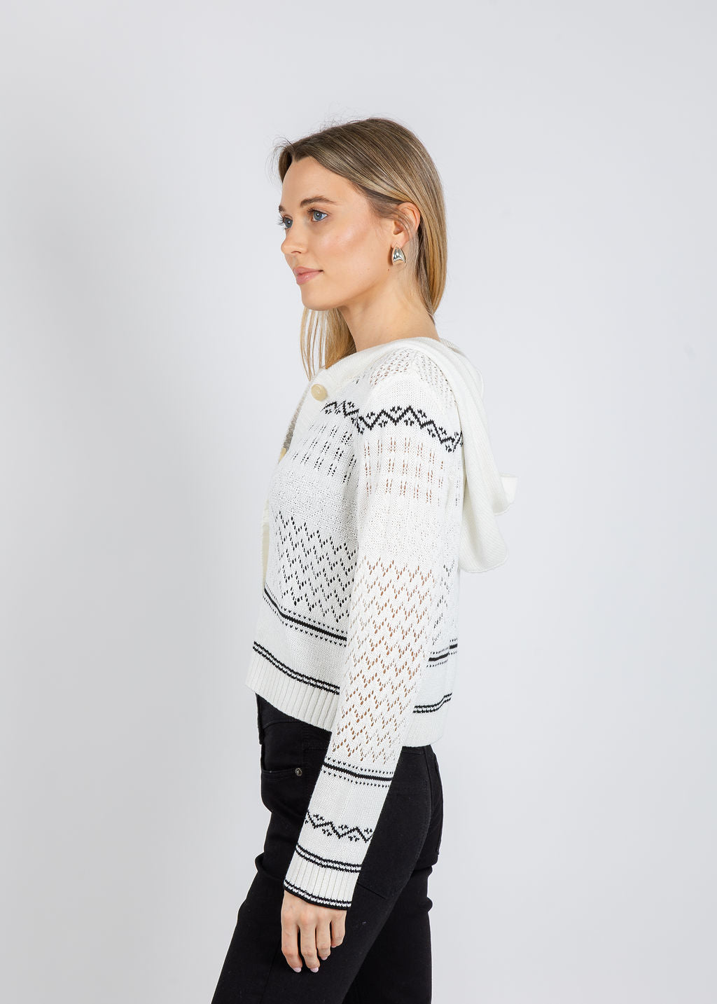 BK North Nautical Hooded Cardigan in Ivory available at Barbara Katz