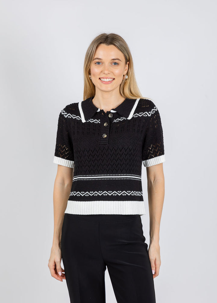 BK North Nautical Polo Sweater in Black available at Barbara Katz