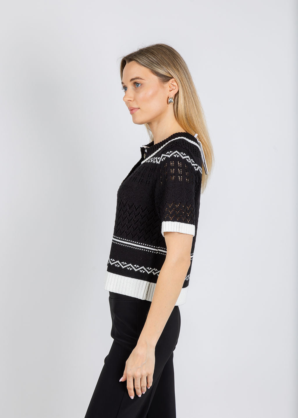 BK North Nautical Polo Sweater in Black available at Barbara Katz