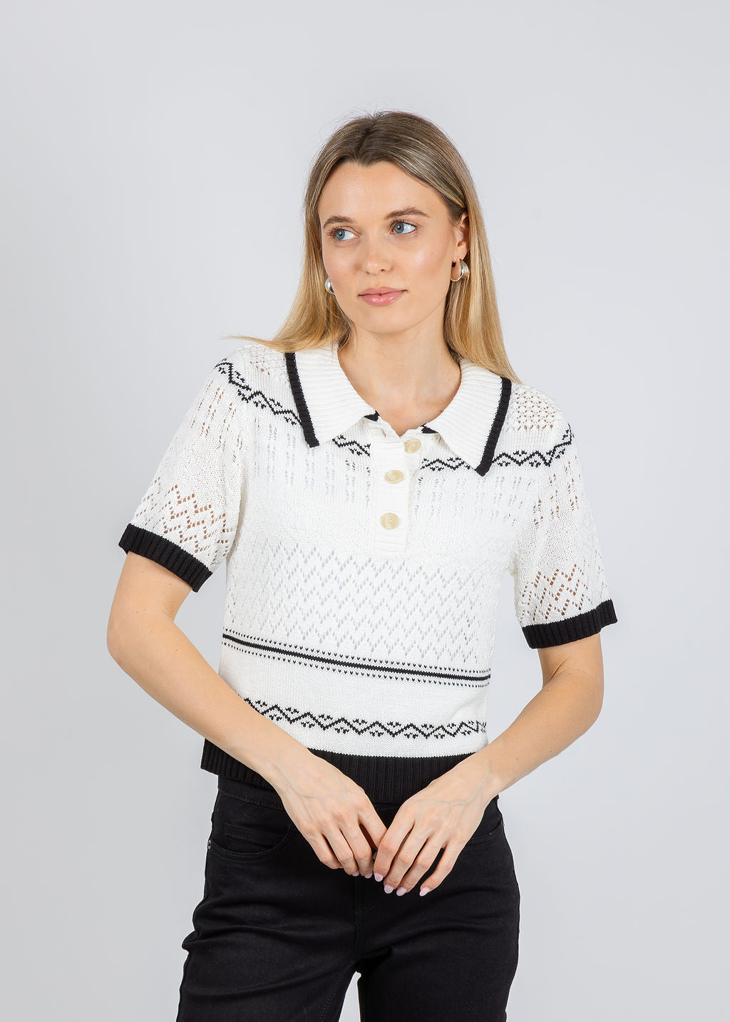 BK North Nautical Polo Sweater in Ivory available at Barbara Katz