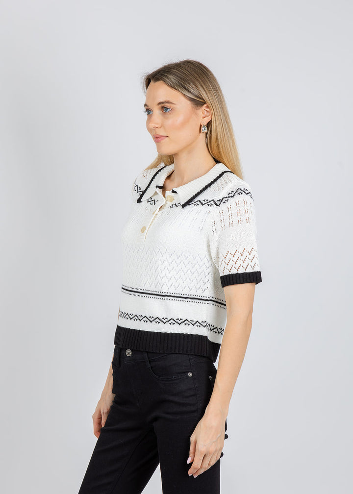 BK North Nautical Polo Sweater in Ivory available at Barbara Katz