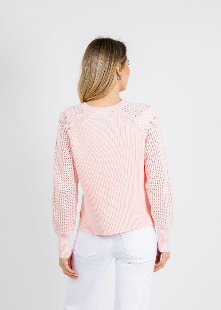 BK Ollie Open Weave Sleeve V Neck Shaker Sweater in Pink Pearl available at Barbara Katz