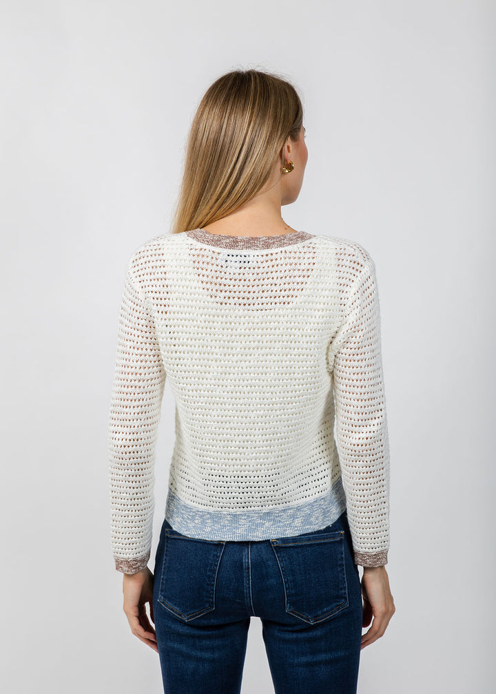 BK Ora Melange Crochet Sweater in Ivory Multi available at Barbara Katz