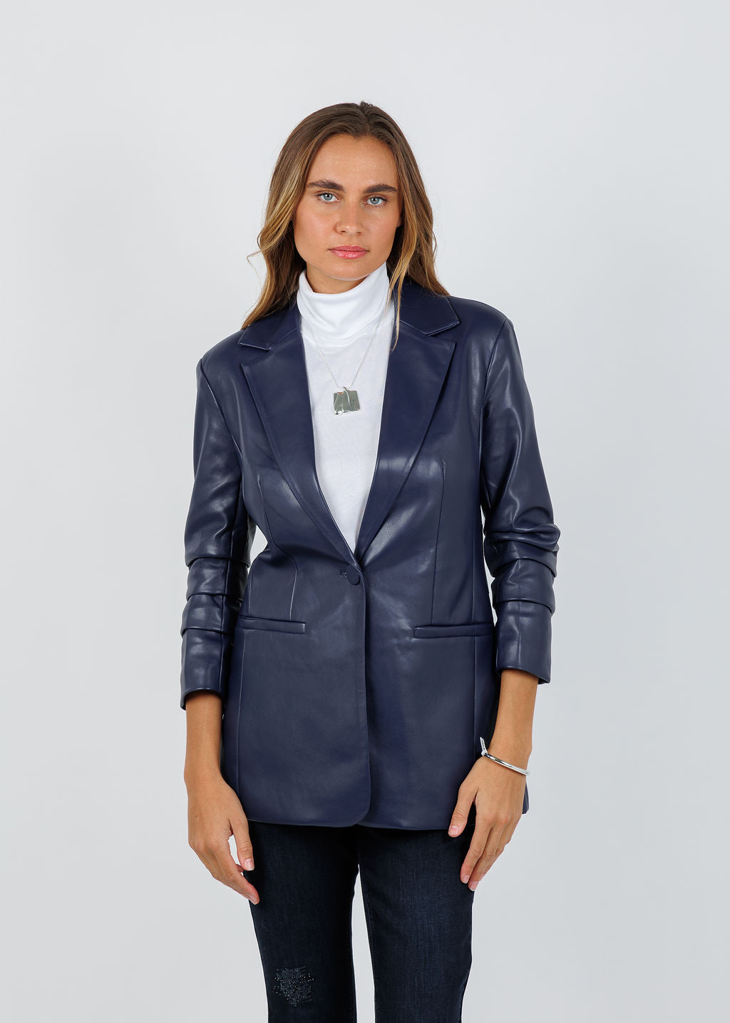 BK Orion Vegan Blazer in Navy available at Barbara Katz