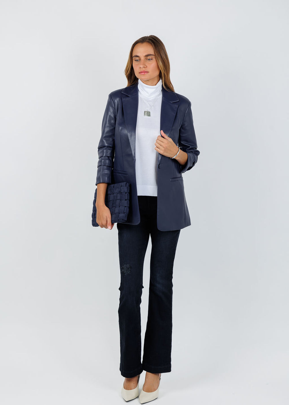 BK Orion Vegan Blazer in Navy available at Barbara Katz