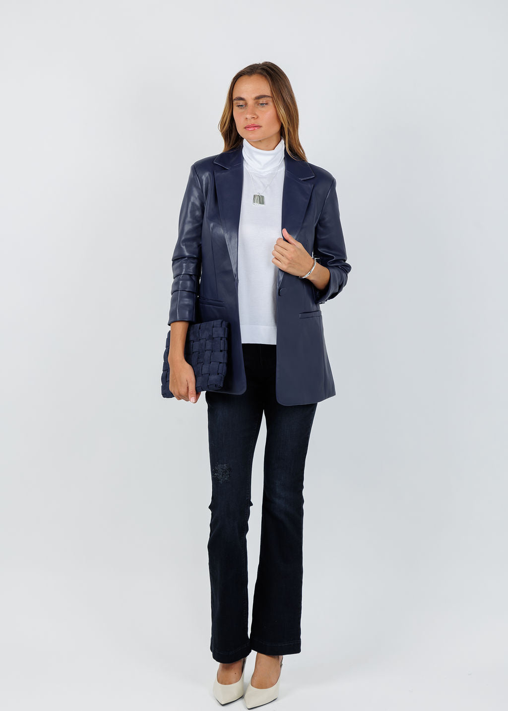 BK Orion Vegan Blazer in Navy available at Barbara Katz