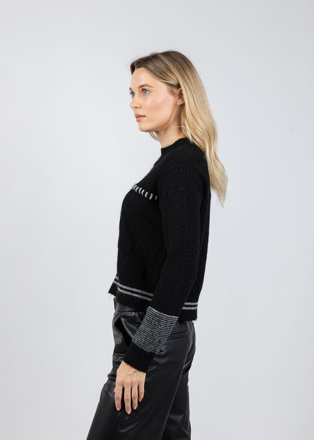 BK Patchwork Cropped Sweater in Black Combo available at Barbara Katz