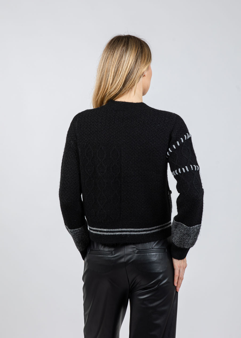 BK Patchwork Cropped Sweater in Black Combo available at Barbara Katz
