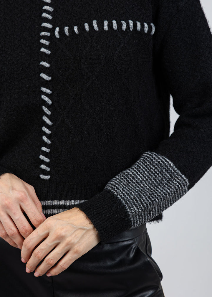BK Patchwork Cropped Sweater in Black Combo available at Barbara Katz