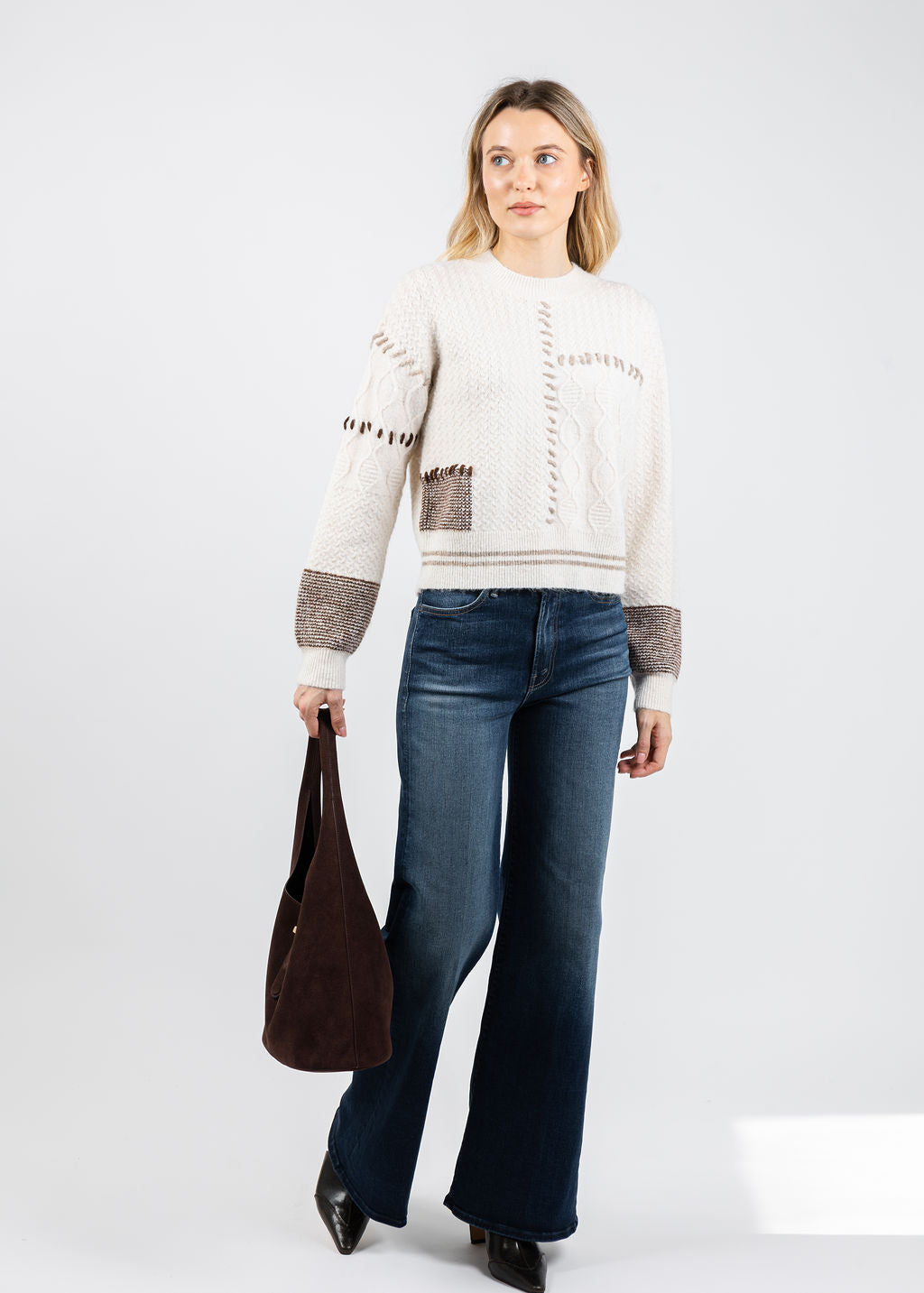 BK Patchwork Cropped Sweater in Ivory Combo available at Barbara Katz