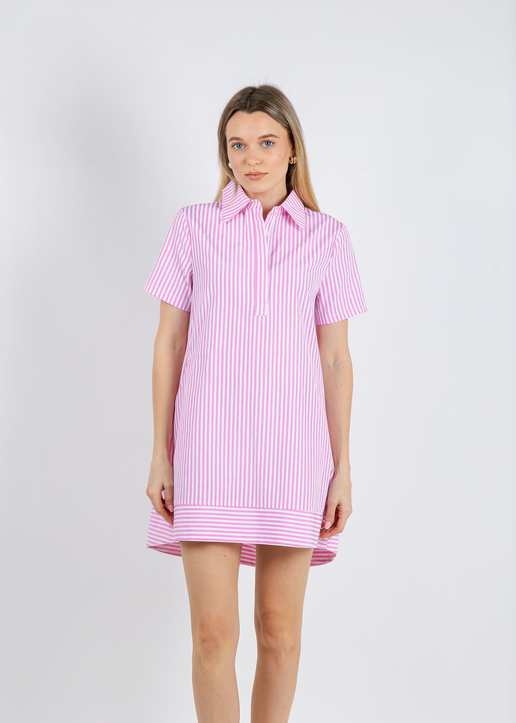 BK Phoebe Shirt Dress in Pink/White available at Barbara Katz