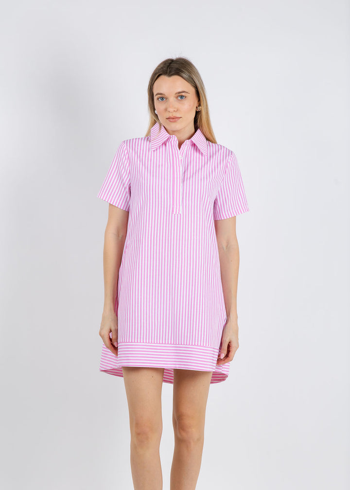 BK Phoebe Shirt Dress in Pink/White available at Barbara Katz