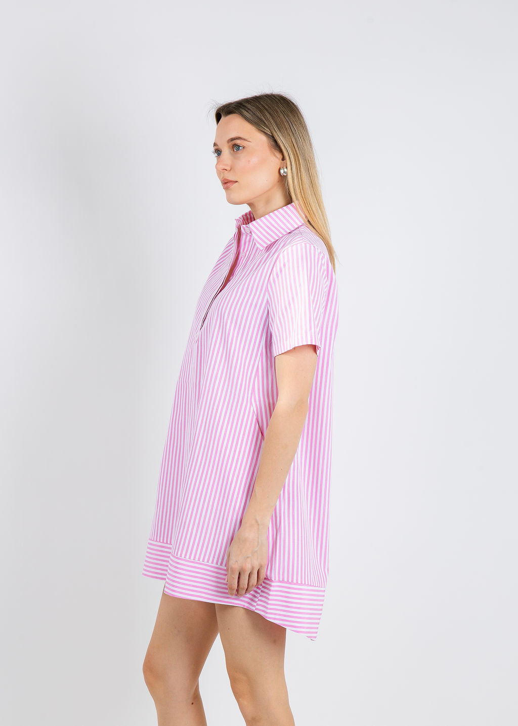 BK Phoebe Shirt Dress in Pink/White available at Barbara Katz