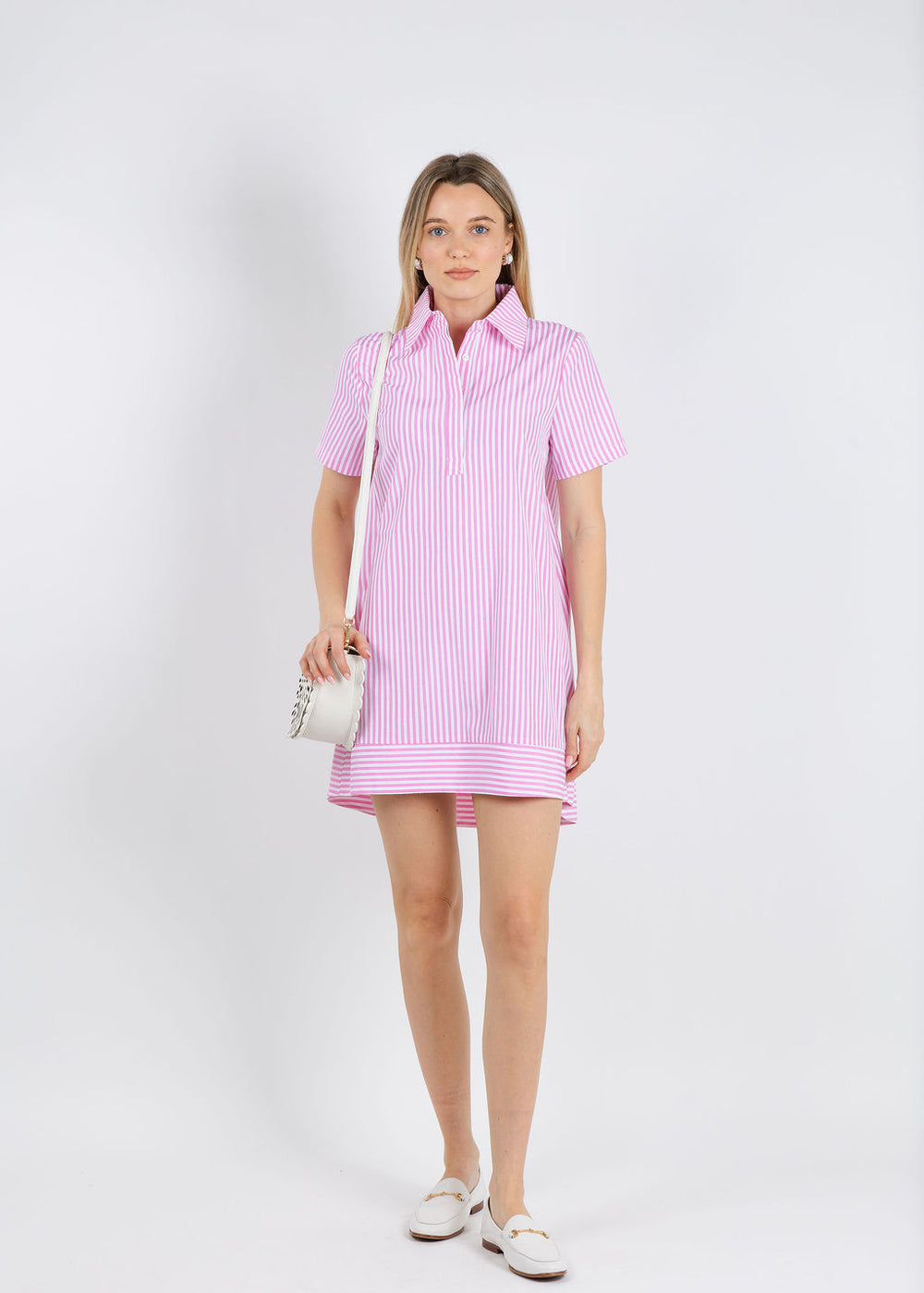 BK Phoebe Shirt Dress in Pink/White available at Barbara Katz