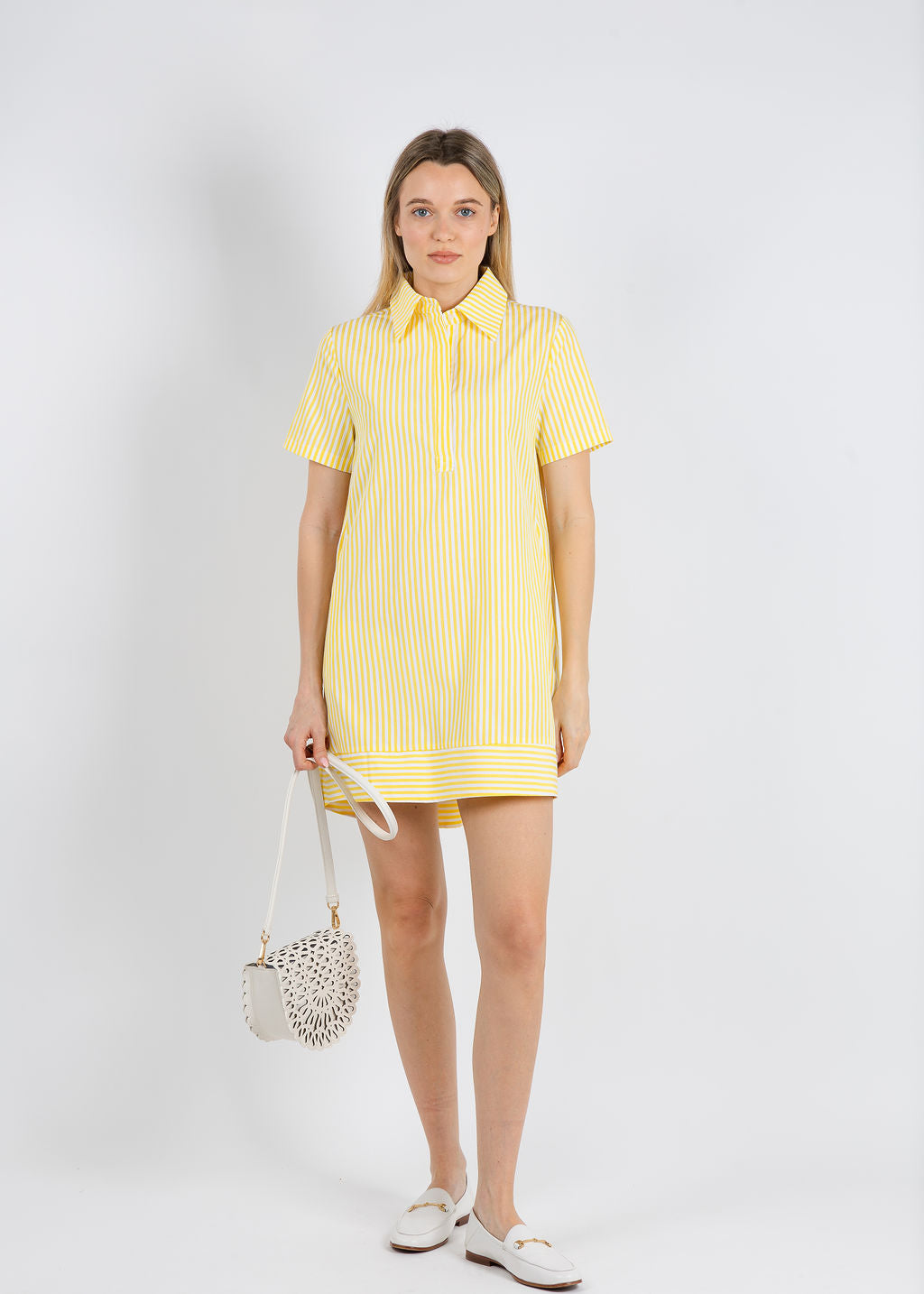 BK Phoebe Shirt Dress in Yellow/White available at Barbara Katz